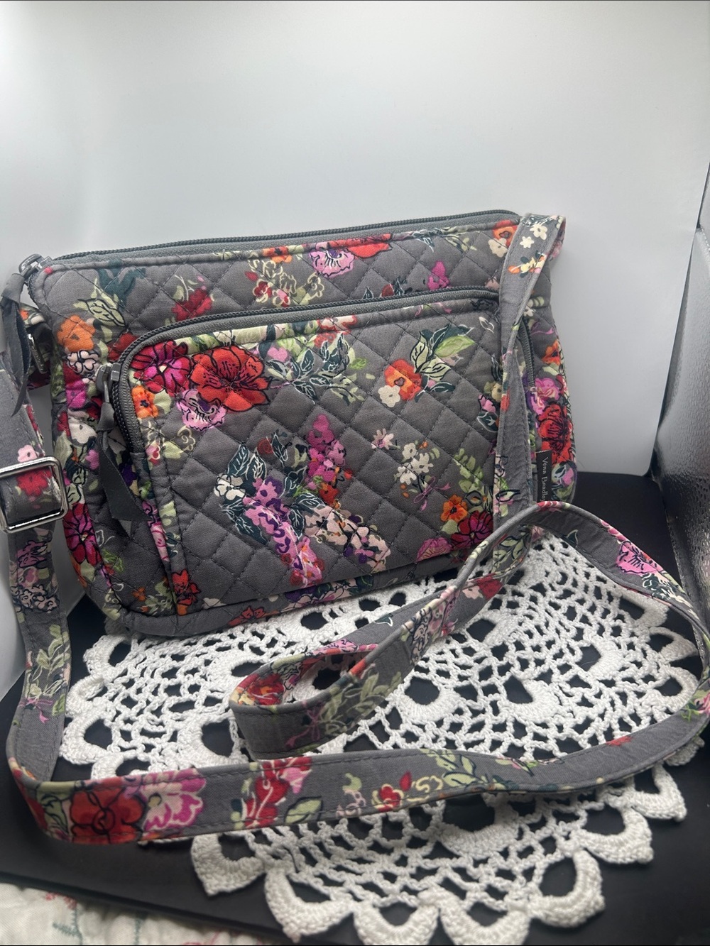 Vera Bradley Gray Quilted Floral Crossbody